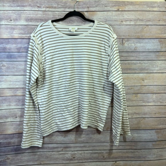 Anthropologie Maeve Women's Slouchy Striped Long Sleeve Shirt Cream Tan Medium - Picture 4 of 11
